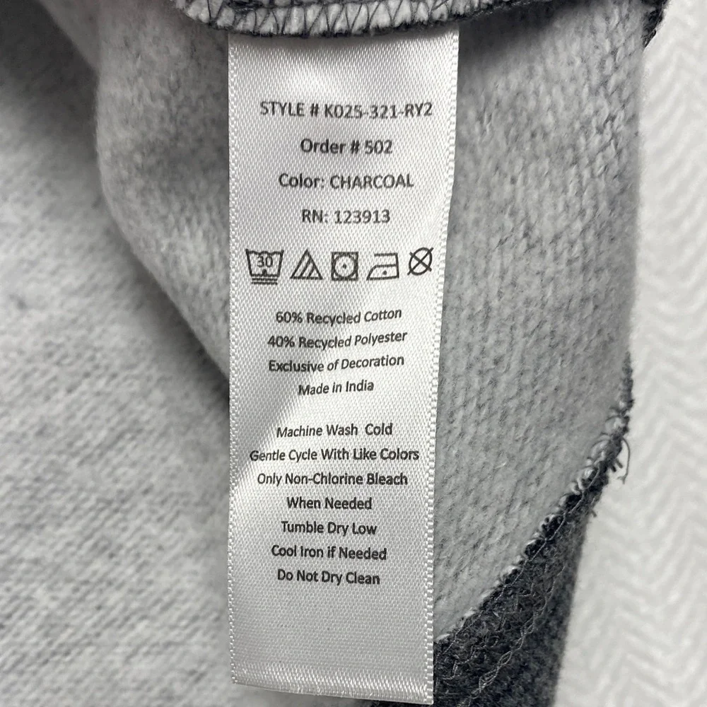 Preppy Fleece Crewneck Sweater Recycled Cotton Sustainable Charcoal Gray Medium
